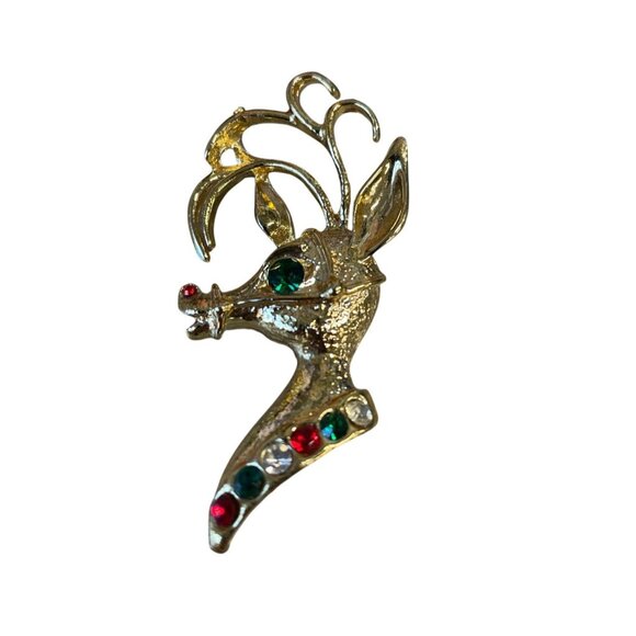 Vintage Gold-Tone Reindeer Brooch With Rhinestone Accents - Picture 1 of 4